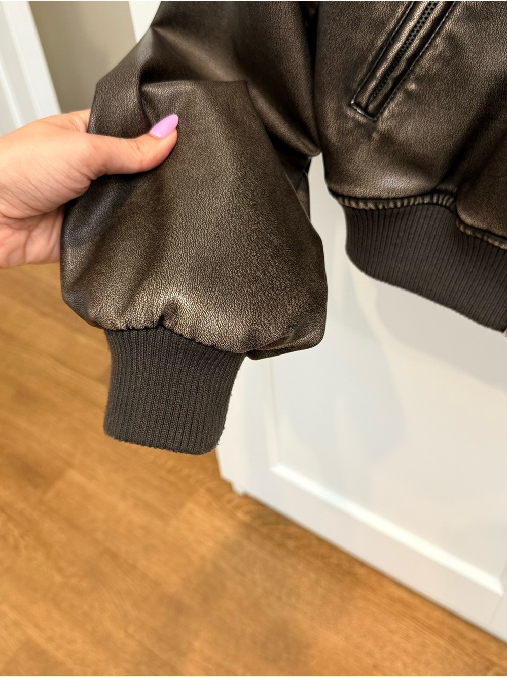 Zara Brown Faux-Leather Cropped Bomber Jacket - Picture 12 of 12